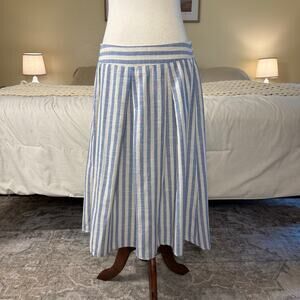 NWT Max Studio | Blue White Striped Pull On Midi Skirt Cotton Blend Medium